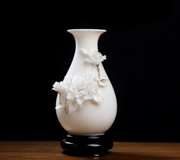 High-grade gold-painted ceramic vase luxury ornaments living room table flower arrangement home new Chinese white dried flower porcelain.