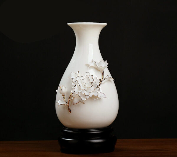 High-grade gold-painted ceramic vase luxury ornaments living room table flower arrangement home new Chinese white dried flower porcelain.