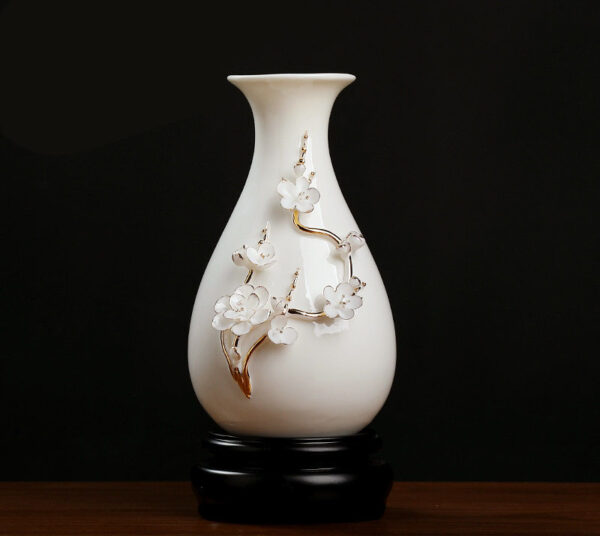 High-grade gold-painted ceramic vase luxury ornaments living room table flower arrangement home new Chinese white dried flower porcelain.