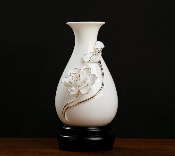 High-grade gold-painted ceramic vase luxury ornaments living room table flower arrangement home new Chinese white dried flower porcelain.
