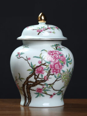 1 Ceramic peony storage pot tea pot ornaments Chinese home living room antique tea table decorations