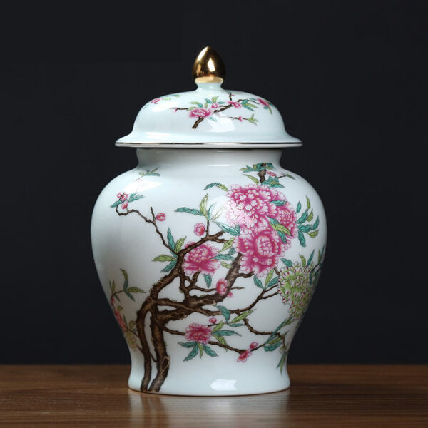 Ceramic peony storage pot tea pot ornaments Chinese home living room antique tea table decorations