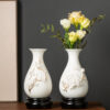 High-grade gold-painted ceramic vase luxury ornaments living room table flower arrangement home new Chinese white dried flower porcelain.