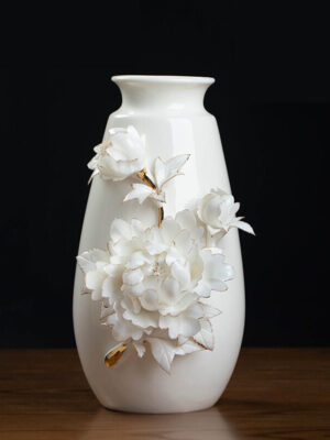 1 Ceramic handmade peony porcelain flower living room study decoration high-end atmosphere vase flower arrangement luxury high-grade sense decorations.