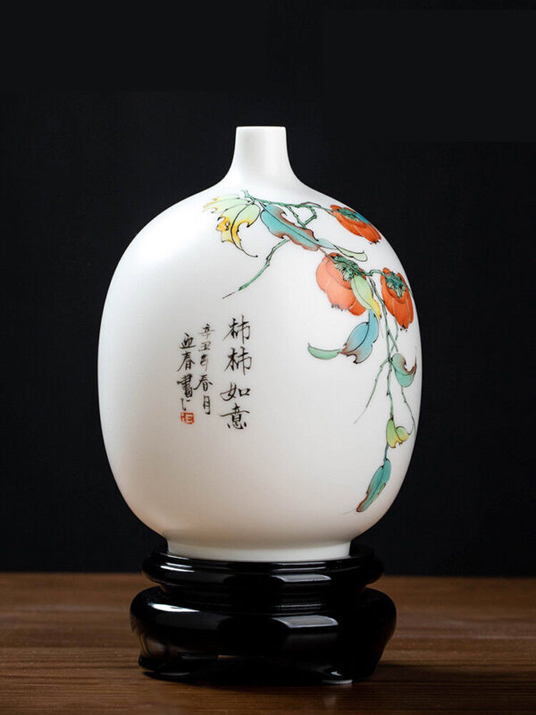 Dehua suet jade white porcelain hand-painted vase ornaments living room art porcelain vase