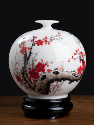 Chinese hand-painted plum blossom vase ornaments ceramic porcelain vase living room antique wine cabinet decoration crafts