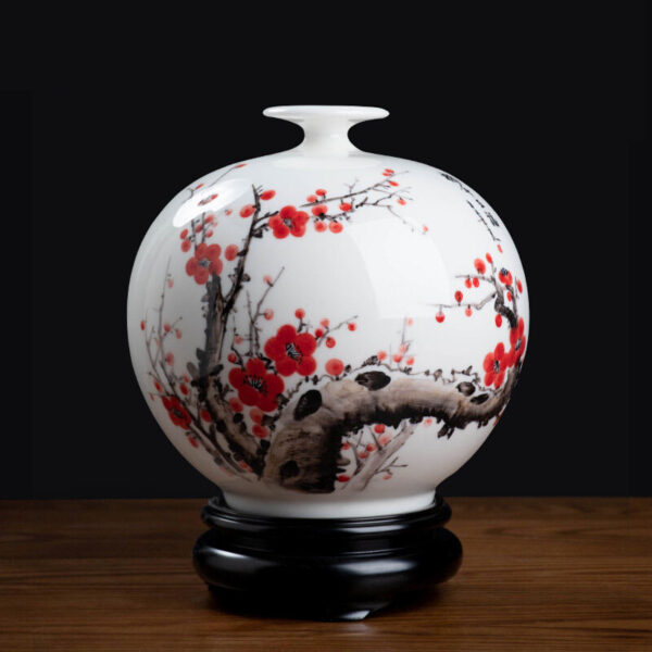 Chinese hand-painted plum blossom vase ornaments ceramic porcelain vase living room antique wine cabinet decoration crafts
