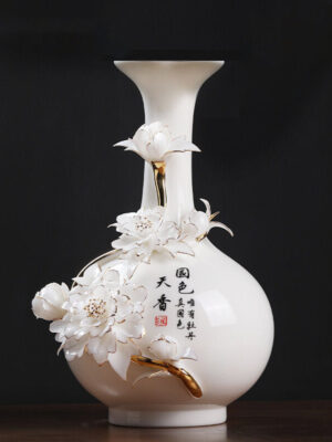 1 High-end handmade ceramic gold vase living room study wine cabinet antique shelf ornaments decorations