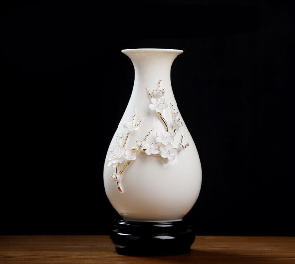 High-grade gold-painted ceramic vase luxury ornaments living room table flower arrangement home new Chinese white dried flower porcelain.