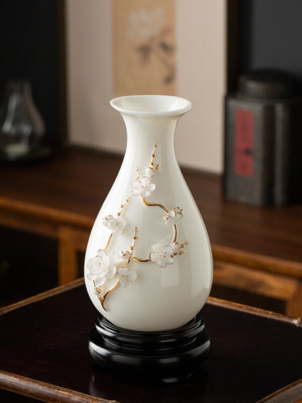 High-grade gold-painted ceramic vase luxury ornaments living room table flower arrangement home new Chinese white dried flower porcelain.