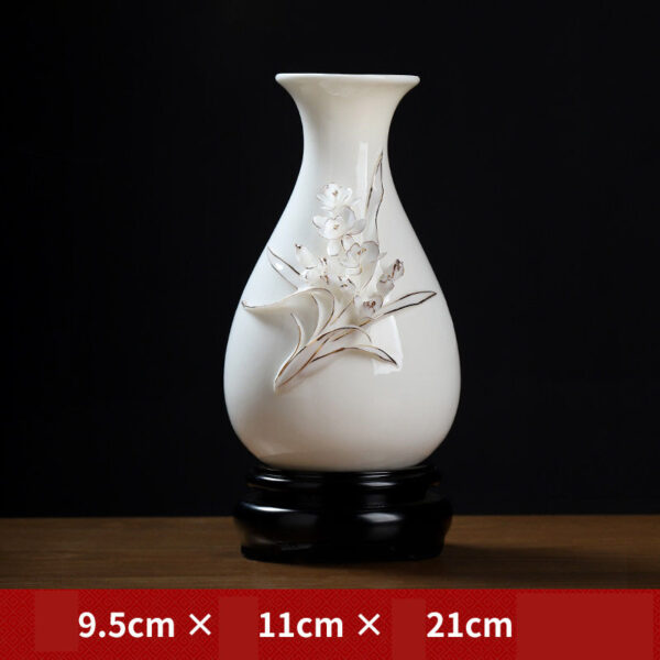 High-grade gold-painted ceramic vase luxury ornaments living room table flower arrangement home new Chinese white dried flower porcelain.