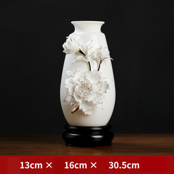 2_KD54-41A-2A 牡丹花瓶(含底座) Ceramic handmade peony porcelain flower living room study decoration high-end atmosphere vase flower arrangement luxury high-grade sense decorations.