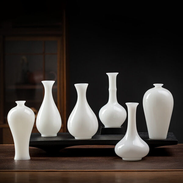 Ice-seed jade porcelain jade vase flower high-grade small vase porcelain vase flower inserted pure white ceramic tea table ornaments
