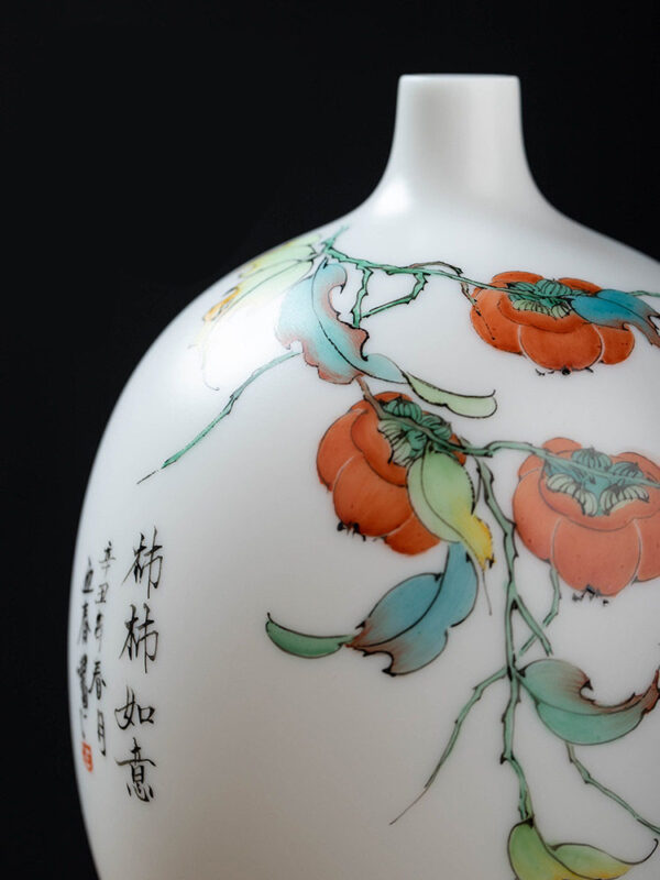 Dehua suet jade white porcelain hand-painted vase ornaments living room art porcelain vase