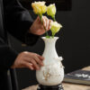 High-grade gold-painted ceramic vase luxury ornaments living room table flower arrangement home new Chinese white dried flower porcelain.