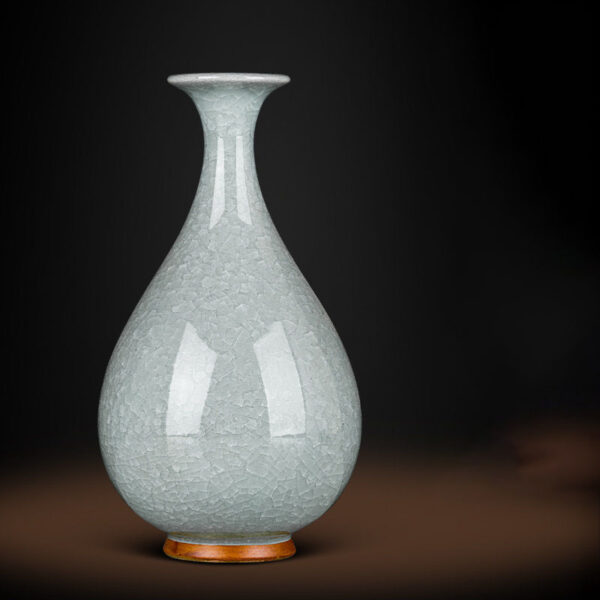 SKU_01_仿大宋官窑玉壶春+送底座+证书 Jingdezhen porcelain antique Dasong official kiln celadon vase ornaments living room flower arrangement new Chinese retro decoration