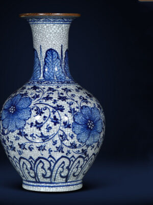 SKU_02_纯手绘青花官窑开片赏瓶—送底座【正品保障+收藏证书+鸡缸杯】 Porcelain antique blue and white porcelain vase flower arrangement living room porch TV cabinet new Chinese high-grade sense ornaments