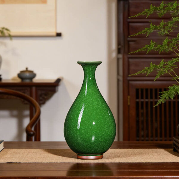 SKU_03_仿大宋官窑绿冰片玉壶春+送底座+证书 Jingdezhen porcelain antique Dasong official kiln celadon vase ornaments living room flower arrangement new Chinese retro decoration