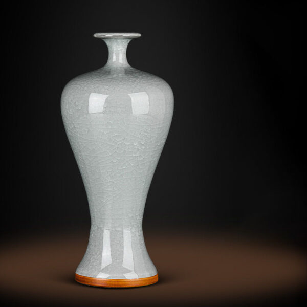 SKU_04_仿大宋官窑淑女瓶+送底座+证书 Jingdezhen porcelain antique Dasong official kiln celadon vase ornaments living room flower arrangement new Chinese retro decoration