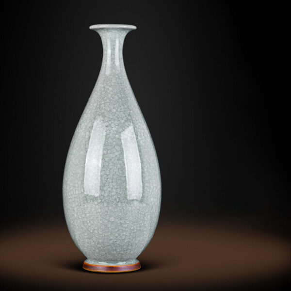 SKU_05_大号仿大宋官窑玉壶春+送底座+证书 Jingdezhen porcelain antique Dasong official kiln celadon vase ornaments living room flower arrangement new Chinese retro decoration