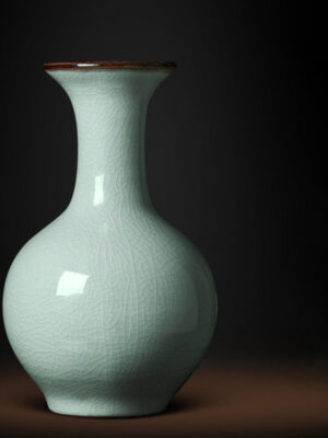 SKU_08_青瓷仿大宋官窑赏瓶+送底座+证书 Jingdezhen ceramic vase antique enamel home living room flower arrangement wine cabinet antique shelf decorations porcelain ornaments