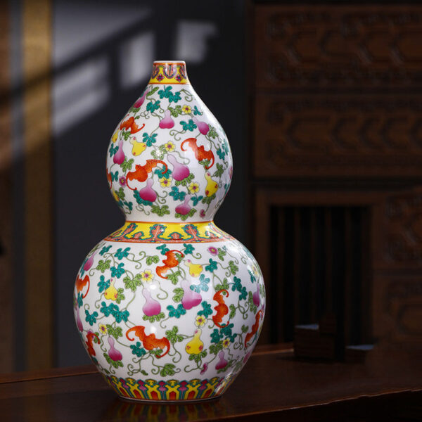 Porcelain new Chinese lucky town house gourd living room porch cabinet vase Feng Shui ornaments high sense
