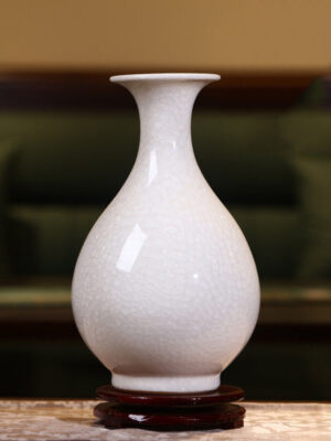 SKU_1_白色冰裂纹玉壶春+旋转底座+收藏证书 Ceramics Song Dynasty aesthetics living room advanced sense New Chinese white vase large Zen wind ornaments