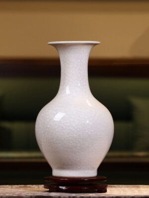SKU_2_白色冰裂纹赏瓶+旋转底座+收藏证书 店长主推 Ceramics Song Dynasty aesthetics living room advanced sense New Chinese white vase large Zen wind ornaments