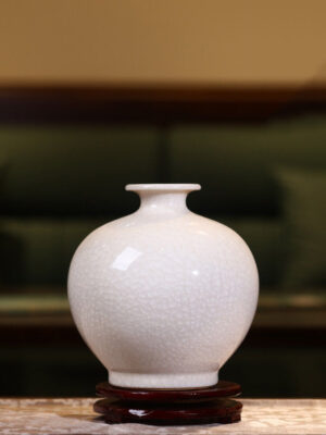 SKU_3_白色冰裂纹石榴瓶+旋转底座+收藏证书 Ceramics Song Dynasty aesthetics living room advanced sense New Chinese white vase large Zen wind ornaments