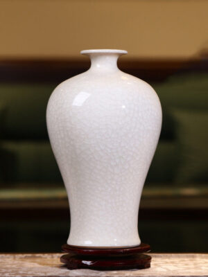SKU_4_白色冰裂纹梅瓶+旋转底座+收藏证书 Ceramics Song Dynasty aesthetics living room advanced sense New Chinese white vase large Zen wind ornaments