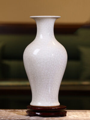 SKU_5_白色冰裂纹鱼尾瓶+旋转底座+收藏证书 Ceramics Song Dynasty aesthetics living room advanced sense New Chinese white vase large Zen wind ornaments