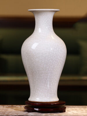 SKU_6_大号白色冰裂纹鱼尾瓶+旋转底座+收藏证书 Ceramics Song Dynasty aesthetics living room advanced sense New Chinese white vase large Zen wind ornaments