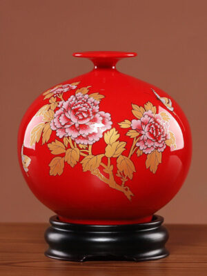 China red ceramic vase ornaments new Chinese home living room TV cabinet antique shelf decorations.